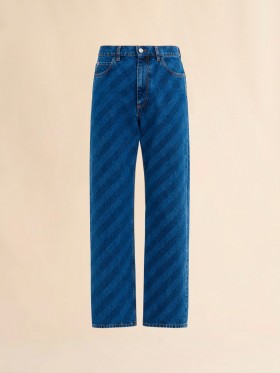  Wide Leg Blue Jeans With Diagonal Stripe Blue Kyanite