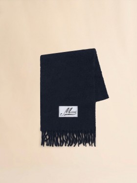  Deep Blue Brushed Alpaca Scarf With Fringes Blublack