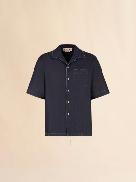  Deep Blue Stretch Denim Trompe L'oeil Shirt Blublack
