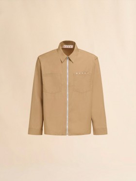  Beige Organic Poplin Zip Shirt With Hidden Logo Winterwheat