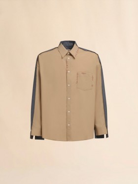  Beige Tropical Wool Shirt With Contrast Back Dijon