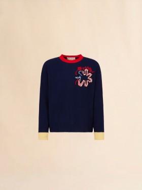  Blue Wool Jumper With Jacquard Snake Ultramarine