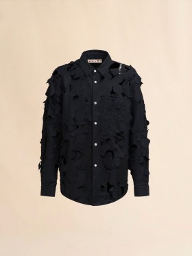  Cotton Boxy Fit Shirt With Cut Out Detail Black