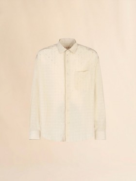  Cream Viscose Oversized Shirt With Geometric Jacquard Motif Limestone