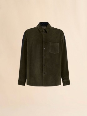  Green Suede Shirt With Leather Back Darkolive