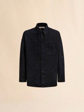  Marble Denim Oversized Shirt Black