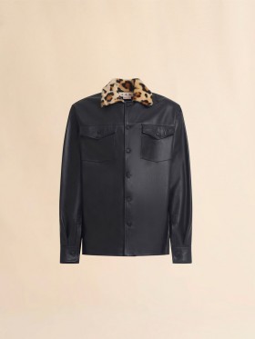  Nappa Leather Shirt With Animalier Shearling Collar Black