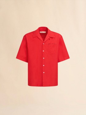 Red Organic Poplin Bowling Shirt With Hidden Logo Arbutus