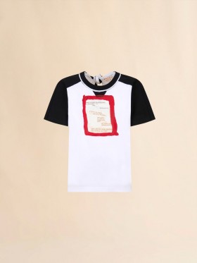  White Cotton Open-back T-shirt With Printed Quotes Lilywhite