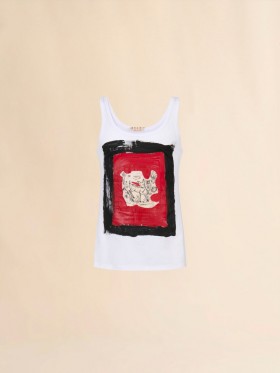  White Cotton Tank Top With Fawn Print Lilywhite