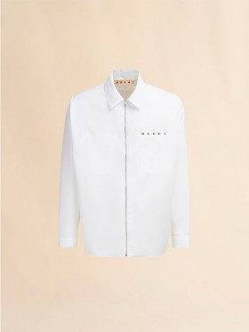 White Organic Poplin Zip Shirt With Hidden Logo Lilywhite