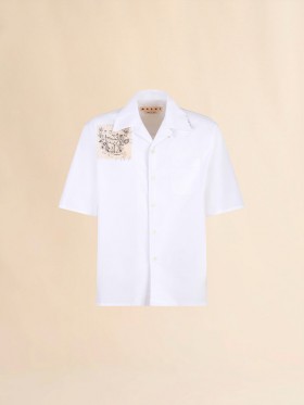  White Poplin Bowling Shirt With Fawn Patch Lilywhite