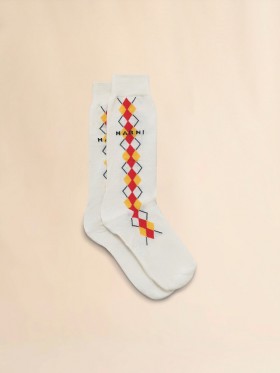  Ivory Socks With Red Argyle Detail