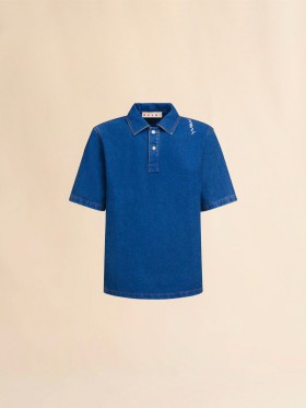  Blue Oversize Organic Denim Polo Shirt With Marni Symbol Ocean