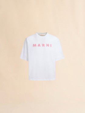  Crew Neck T-shirt With Checked Marni Logo Lilywhite