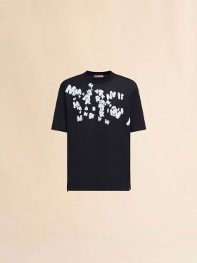  Jersey Cotton T-shirt With Marni Caos Logo Black