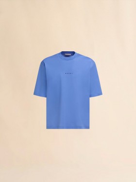  Light Blue Organic Cotton T-shirt With Mini Logo Marni Blue Lilac