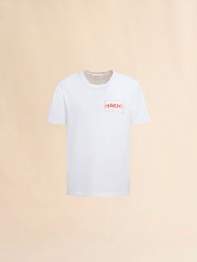 White Organic Cotton T-shirt With Marni Patch Lilywhite