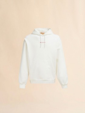  White Organic Cotton Hoodie With Mini Marni Print Natural White