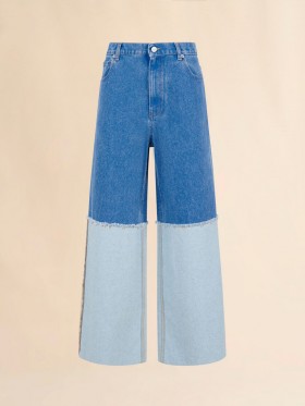  Wide-leg Blue Denim Jeans With Extra High Cuffs Cobalt
