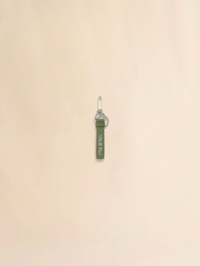  Green Leather Keyring With Marni Mending Embroidery Olive