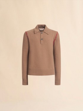  Brown Knitted Polo Jumper With Marni Mending Sand Storm