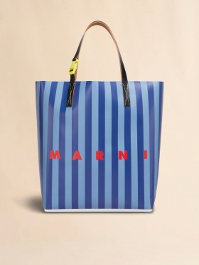  Blue Striped Tribeca Shopping Bag With Marni Logo Opal/estateblue