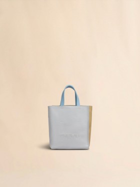  Museo Soft Mini Bag In Grey Beige And Blue Leather With Marni Symbol Embroidery Sodium/nomad/dusy Blue