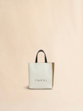  Museo Soft Mini Bag In Ivory And Brown Leather With Marni Mending Ivory/creta/black