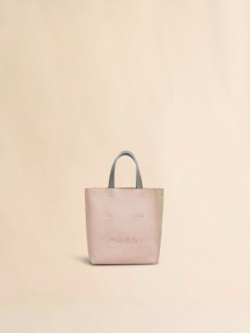  Museo Soft Mini Bag In Light Pink And Beige Leather With Marni Symbol Embroidery Camellia/winter Wheat