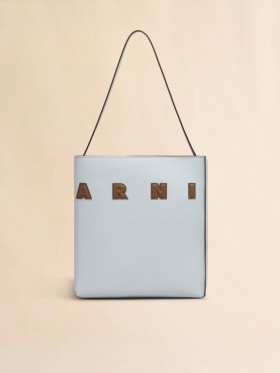  Small Light Grey Leather Museo Hobo Bag With Marni Logo Frost/cork