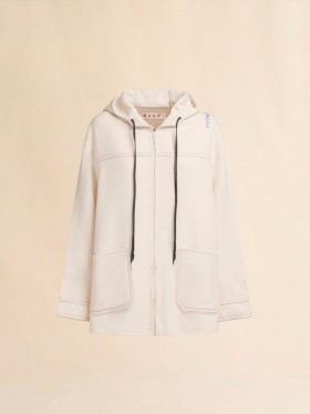  White Cashmere Wool Hoodie With Marni Symbol Antiquewhite