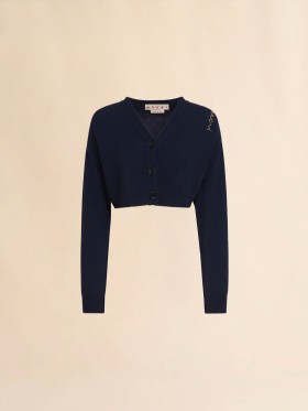  Cropped Blue Cashmere Cardigan With Marni Symbol Abyss