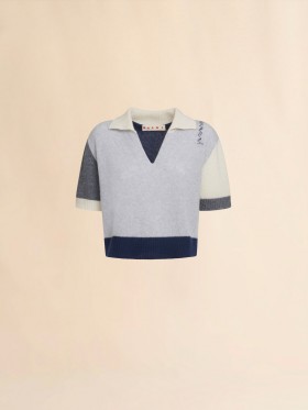  Grey Cashmere Colour Block Polo Shirt With Marni Symbol Sodium