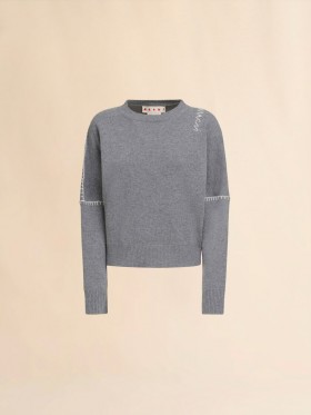  Grey Wool And Cashmere Crew Neck Jumper With Marni Symbol Neutral Grey