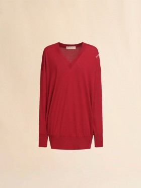  Oversize Silk And Wool Blend Jumper With Marni Symbol Chilli