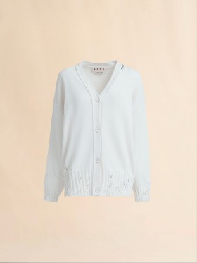  White Dishevelled Cotton Cardigan With Marni Mending Logo Lilywhite