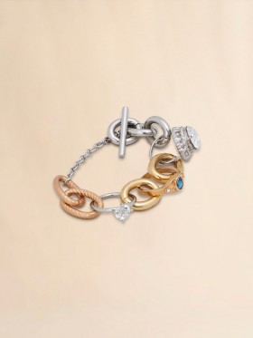  Mixed Link Chain Bracelet With Jewelled Rings Vintage/deep Gold