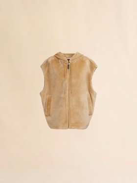  Brown Shaved Shearling Hooded Gilet Nomad/beige
