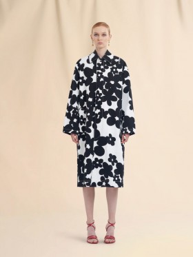 Cotton Duster Coat With And White Dillies Print Black