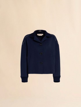  Deep Blue Wool And Cashmere Jacket With Knit Trims Blublack