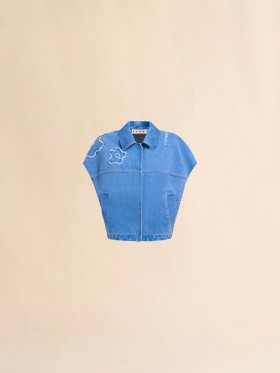  Light Blue Denim Vest With Patch Details Cobalt