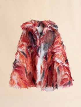  Red Long Hair Flared Coat Poppy Red