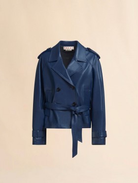  Short Blue Nappa Trench Bluechina