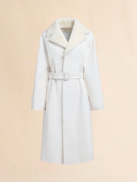  White Nappa Duster Coat With Shearling Collar Lilywhite
