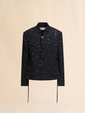  Wool Jacket With Tinted Pearl Embellishment Black