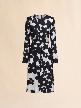  And White Dilles Print Silk Dress Black
