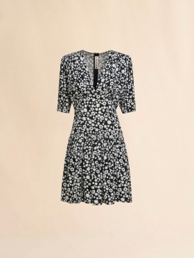  And White Short Satin Dress With Pop Fields Motif Black