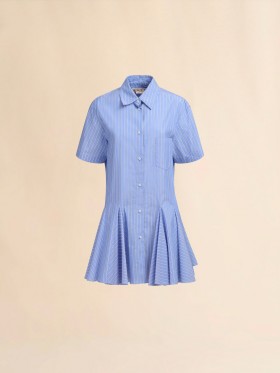  Blue Cotton Poplin Striped Shirt Dress Bluechina