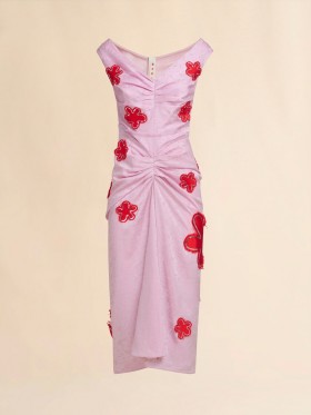  Pink Silk Jaquard Dress With Flower Patches And Sequins Pinkgummy